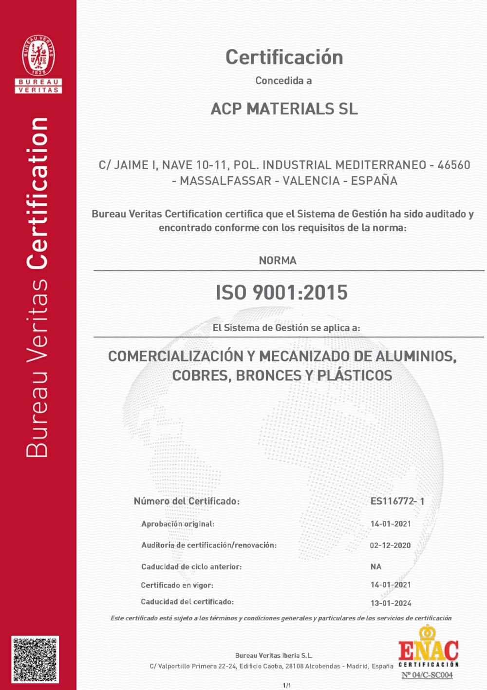 ACP CERTIFICADO ISO 9001 2015 SPANISH